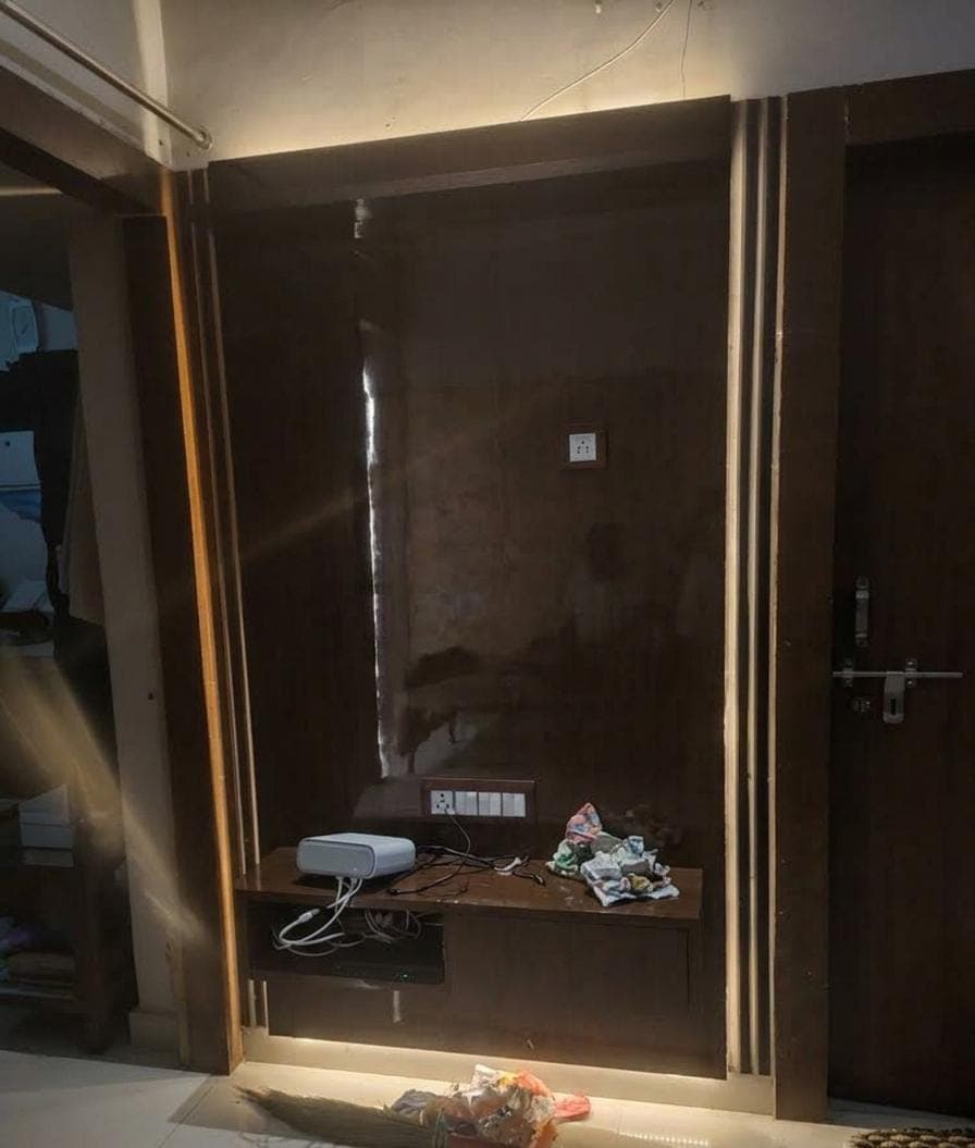 Walnut TV Niche with LED Accent Lighting