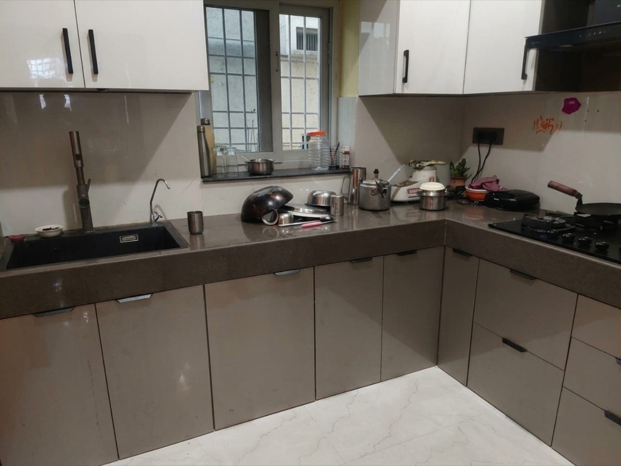 Dual-Tone L-Shaped Modular Kitchen
